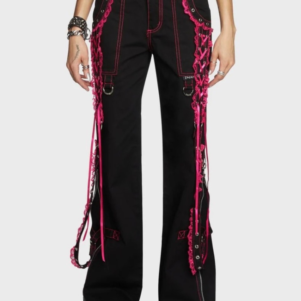 Tripp NYC pink lace bondage pants EUC
